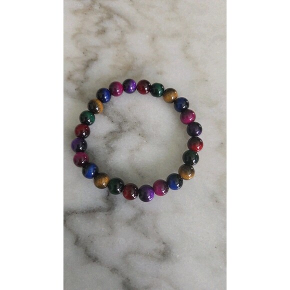 Vibrant Colorful Tiger Beaded Stretch Bracelet - Attracts Money/Wealth Unisex - Picture 2 of 2